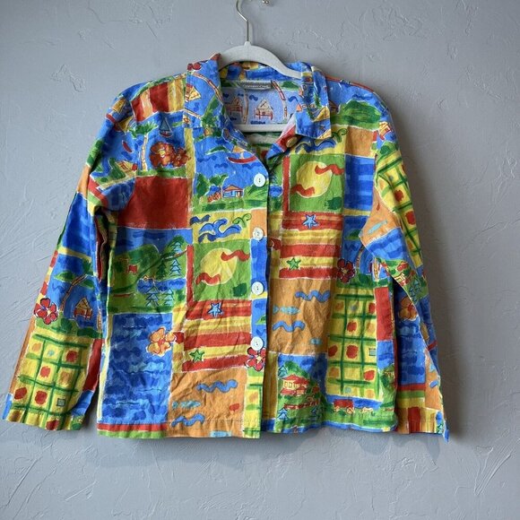 Vintage Coldwater Creek Novelty Print Button Up Shirt Art To Wear Abstract Paint - Picture 2 of 7